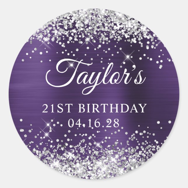 Adesivo Aniversário de 21 anos de Folha de Silver Violeta  (Frente)