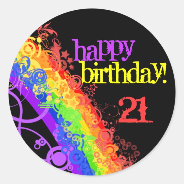 Adesivo Aniversário de 21 anos do Rainbow feliz (Frente)