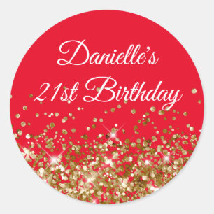 Adesivo Aniversário de 21 anos em Glitter Dourado e Vermel