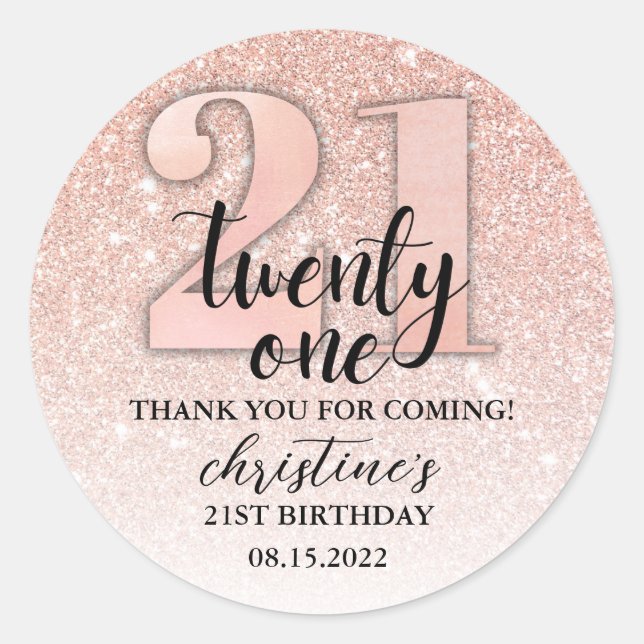 Adesivo aniversário de 21 anos Glitter Obrigado (Frente)