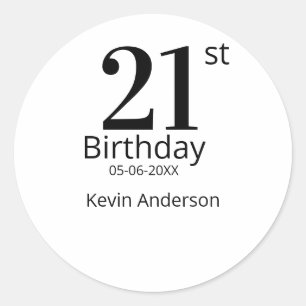 Adesivo aniversário de 21 anos nome em letra negrito data