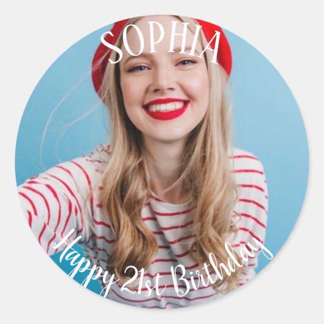 Adesivo aniversário de 21 anos personalizado saco de festa (Frente)