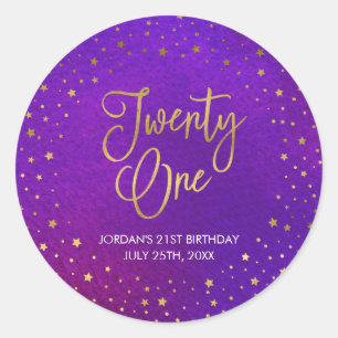 Adesivo Aniversário de 21 anos roxo estrelado elegante da