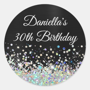 Adesivo Aniversário de 30 anos com Glitter Holo Preto Ombr