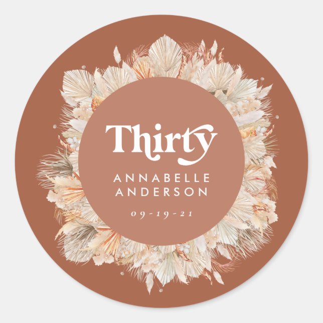 Adesivo Aniversário de 30 anos de erva-de-pampas moderna (Frente)