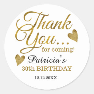 Adesivo Aniversário de 30 anos Dourado clássico Obrigado