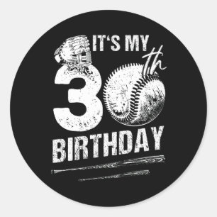 Adesivo aniversário de 30 anos Feliz Baseball Com 30 Anos