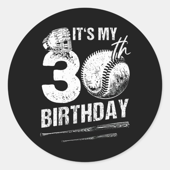 Adesivo aniversário de 30 anos Feliz Baseball Com 30 Anos  (Frente)