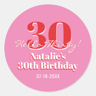 Adesivo Aniversário de 30 anos Olá Trinta! Rosa Vermelho C