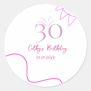 ADESIVO ANIVERSÁRIO DE 30 ANOS PINK ROXO PASTEL DESENHADO