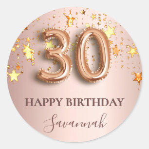 Adesivo aniversário de 30 anos rosa dourado estrelas cor-