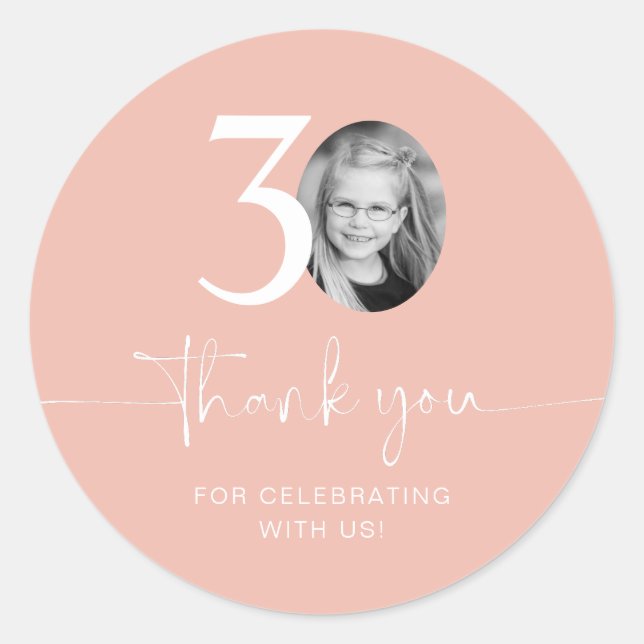 Adesivo Aniversário de 30 anos Rosa Obrigado (Frente)