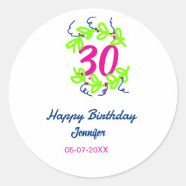 Adesivo aniversário de 30 anos verde azul wreath name date