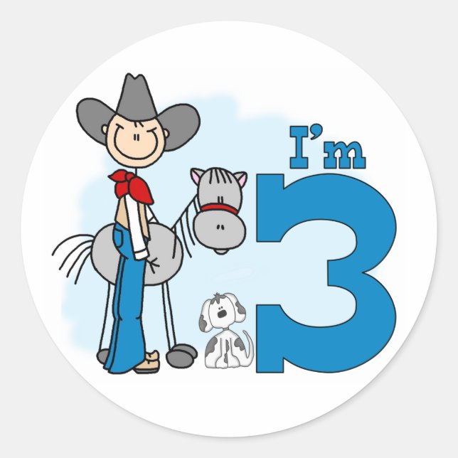 Adesivo Aniversário de 3 anos de Stick Cowboy (Frente)