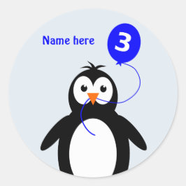 Adesivo aniversário de 3 anos pinguim adicionar nome azul