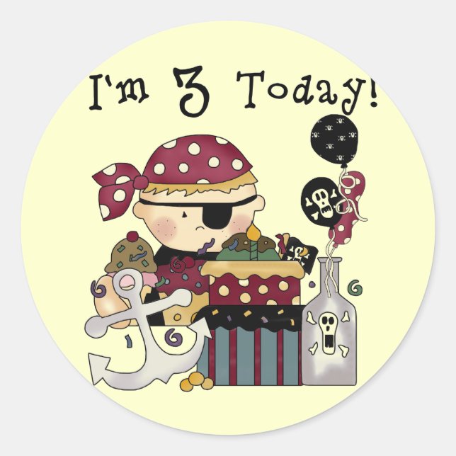 Adesivo aniversário de 3 anos Pirate Camisetas e presentes (Frente)