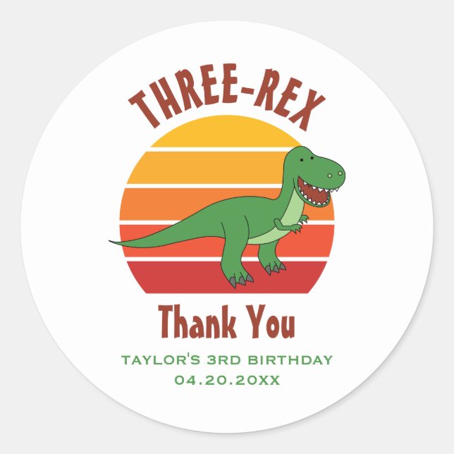 Adesivo aniversário de 3 anos Três Rex Dinossauro Divertid (Frente)