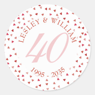 Adesivo Aniversário de 40 Anos de Casamento Corações de Ru