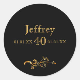 Adesivo aniversário de 40 anos elegante preto e ouro