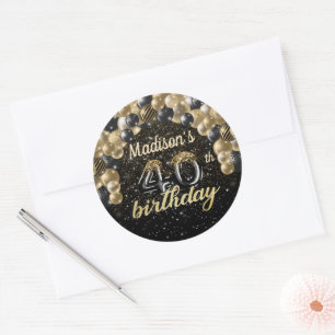 Adesivo Aniversário de 40 anos Personalizado Dourado Preto