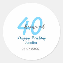 Adesivo aniversário de 40 anos renovado nome data azul neg