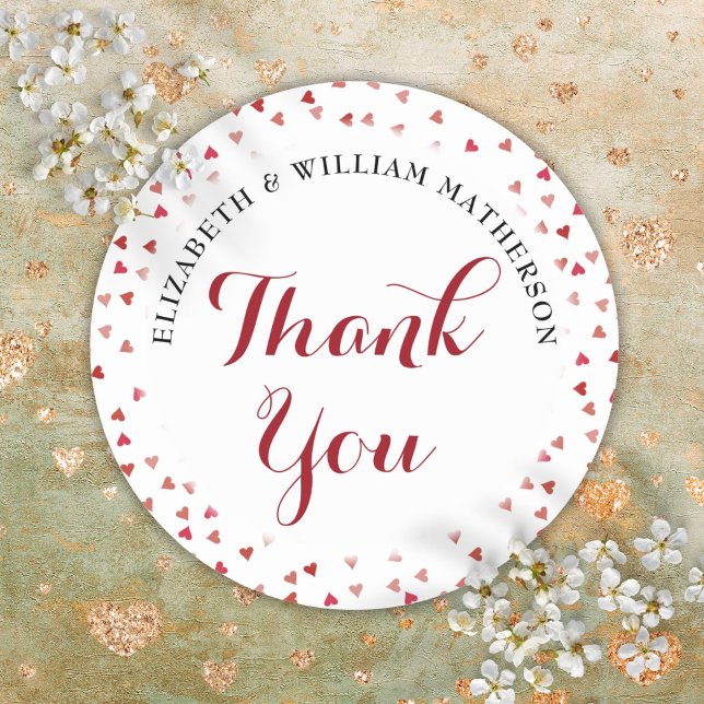 Adesivo Aniversário de 40 anos Ruby Love Hearts Agradecime (40th Anniversary Ruby Love Hearts Thank You Classic Round Sticker)
