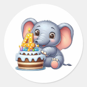 Adesivo Aniversário de 4 anos do Elefante Fofo