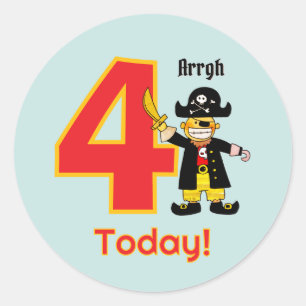 Adesivo Aniversário de 4 anos do Menino Pirata Bonito