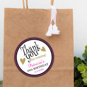 Adesivo Aniversário de 50 anos Favor de agradecimento rosa