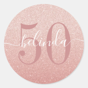 Adesivo Aniversário de 50 anos Monograma Rosa Bege Dourado
