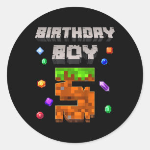 Adesivo Aniversário de 5 anos do menino 5 videogame pixel 