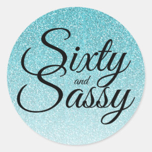 Adesivo Aniversário de 60 anos Azul Brilho Ombre e Sassy