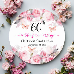 Adesivo Aniversário de 60 anos de Casamento Elegantes Rosa