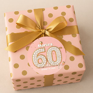 Adesivo Aniversário de 60 anos Pérola Dourada Rosa Suave E