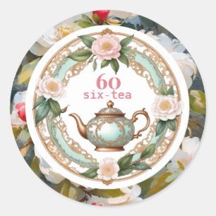 Adesivo Aniversário de 60 anos Tea Lover Teapot Folha Flor