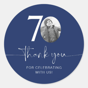 Adesivo Aniversário de 70 Azul Obrigado