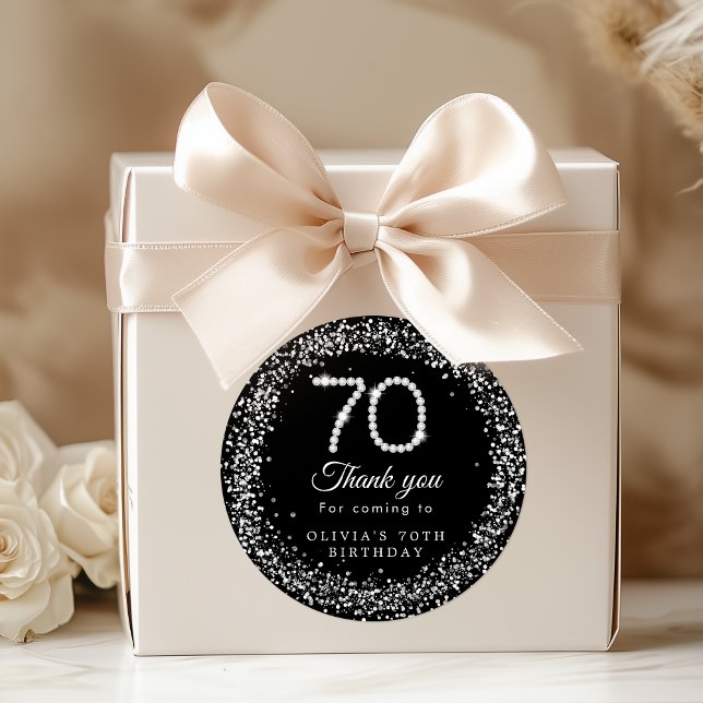 Adesivo Aniversário de 70 de Ouros Elegantes Obrigado Stic (Diamonds 70th birthday thank you stickers)