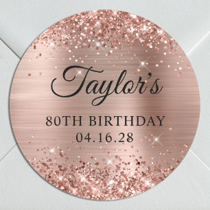 Adesivo Aniversário de 80 anos em Glittery Rose Gold Foil