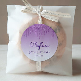 Adesivo Aniversário de 80 anos Purple Glitter Drip