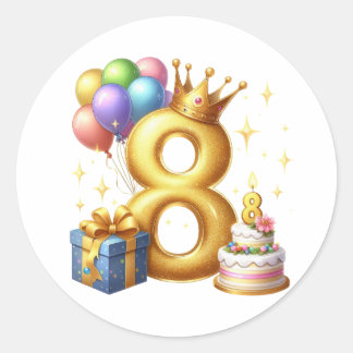 Adesivo Aniversário de 8 anos dourado