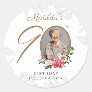 Adesivo Aniversário de 90 anos com foto personalizada flor