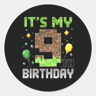 Adesivo Aniversário de 9 anos do garoto gamer Pixel Video 