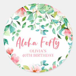 Adesivo Aniversário de Aloha Quarenta Luau Tropical