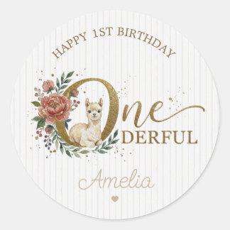 Adesivo Aniversário de Alpaca Floral Dourado Caprichoso