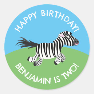 Adesivo Aniversário de animação personalizado de zebra bon