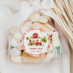 Adesivo Aniversário de animais de criação de tratores verm