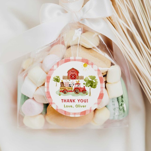 Adesivo Aniversário de animais de criação de tratores verm (Criador carregado)