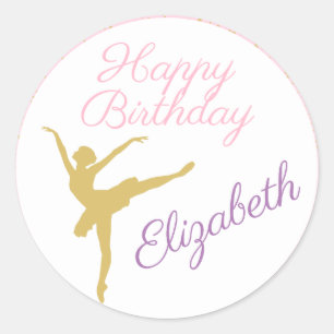 Adesivo Aniversário de Bailarina Rosa e Dourado