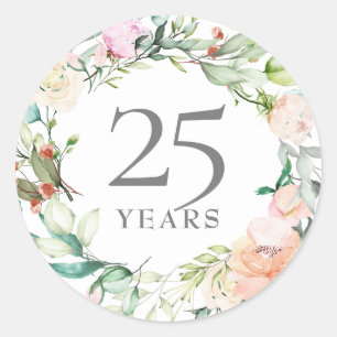 Adesivo Aniversário de Bodas de Prata de 25 Anos Rosas Flo