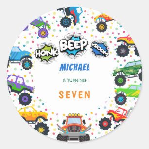 Adesivo Aniversário de caminhões monstros de bip honesto